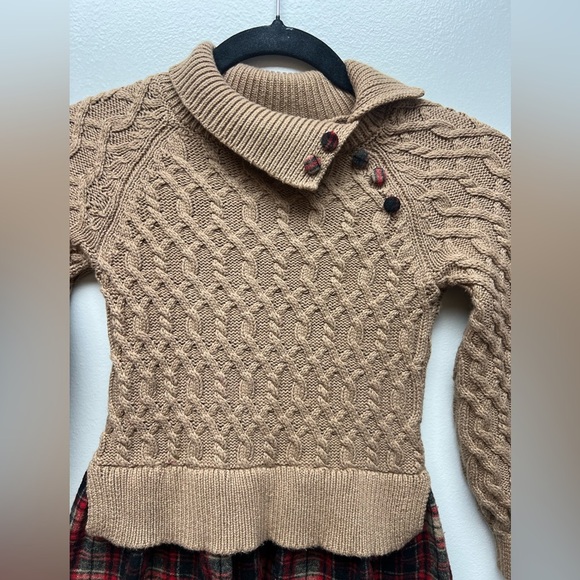 Tommy Bahama Tan Cable Knit Dress with Plaid Skirt - Picture 3 of 6